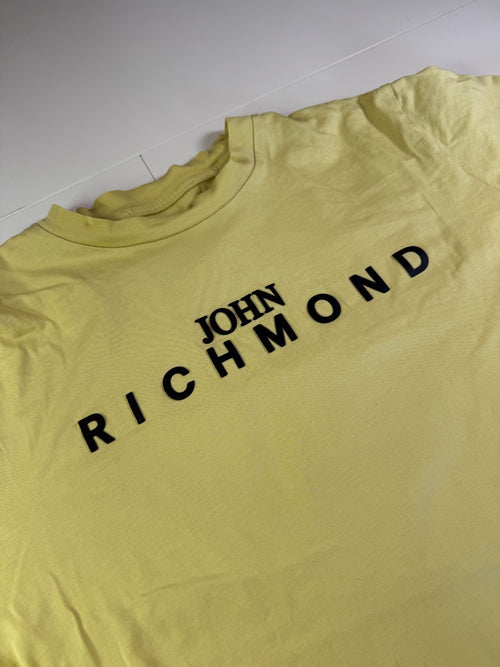 John Richmond Vintage Y2K T-Shirt Logo Yellow Size L
