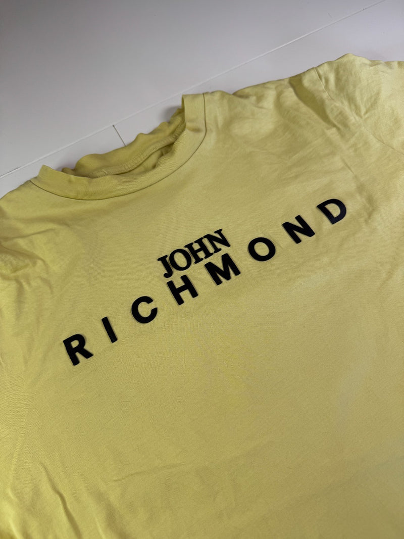 John Richmond Vintage Y2K T-Shirt Logo Yellow Size L