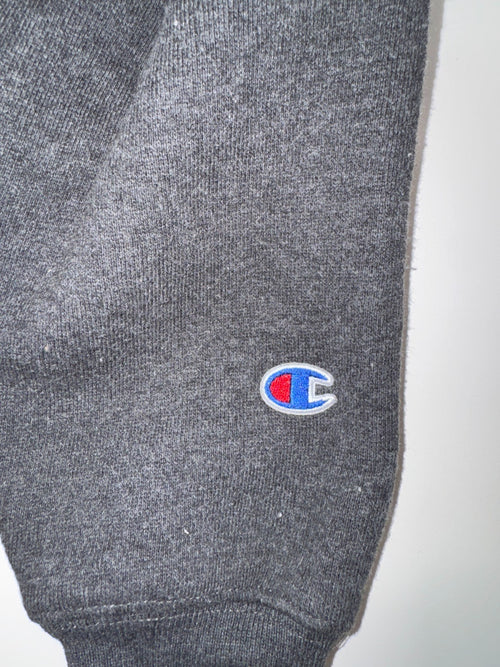 Champion Vintage Cropped Hoodie Y2K Grey Small Logo Size L