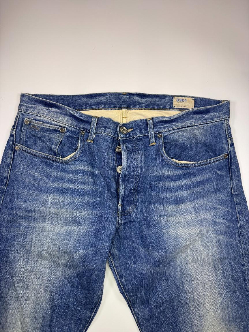 G-Star RAW 3301 Jeans Blue Denim Straight Fit Button Fly — 2
