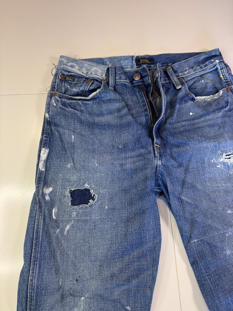 Polo Ralph Lauren Distressed Jeans Paint Splatter Repair Y2K Blue Size W34