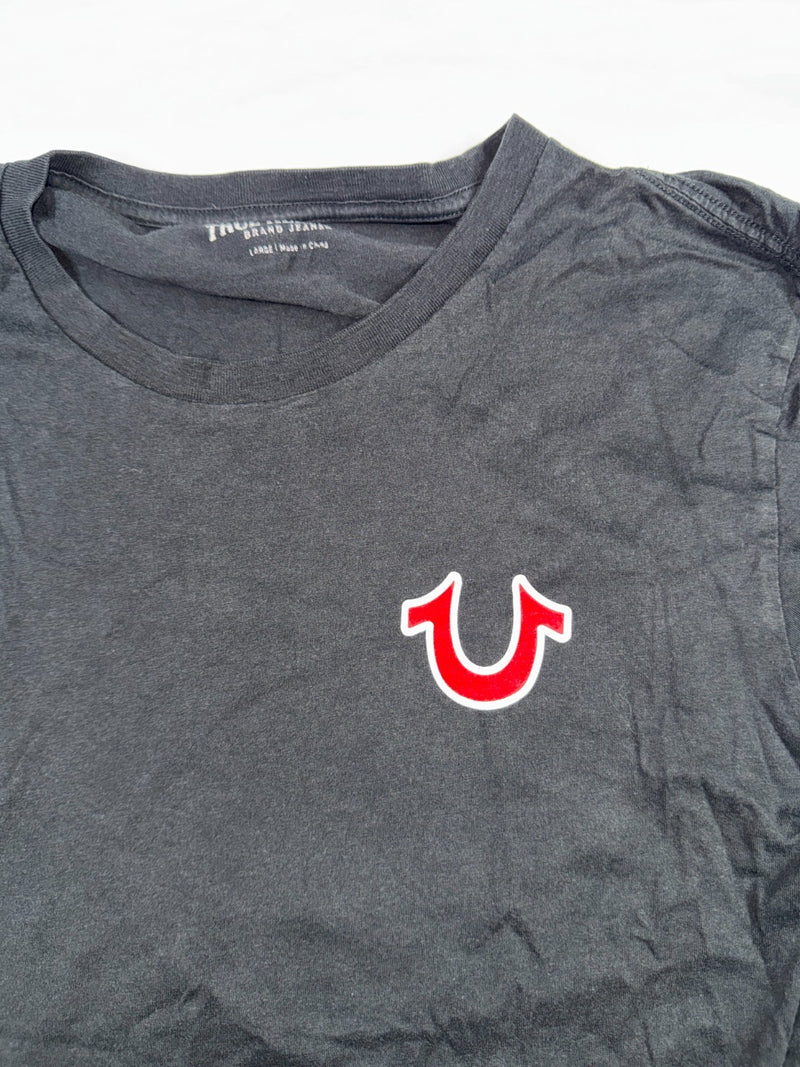 True Religion Vintage T-Shirt Black Horseshoe Logo Streetwear Y2K L