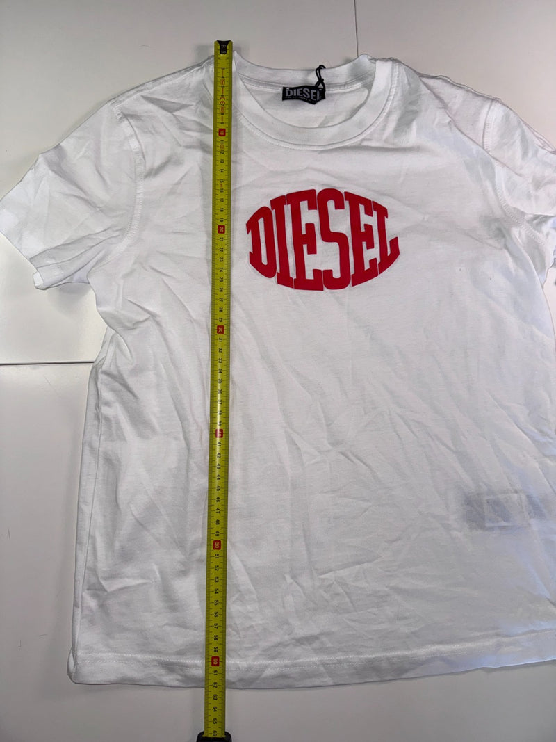 Diesel T-Shirt Big Logo White Red Graphic Cotton Size M