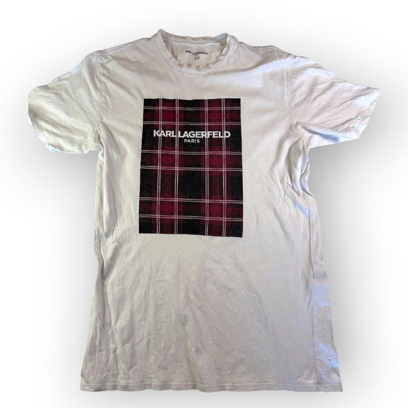 Karl Lagerfeld Paris T-Shirt Graphic Plaid Logo White Size S