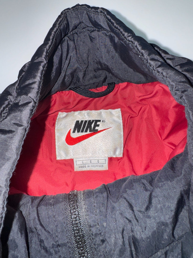 Nike Vintage Puffer Jacket Black Red Logo Y2K Size L