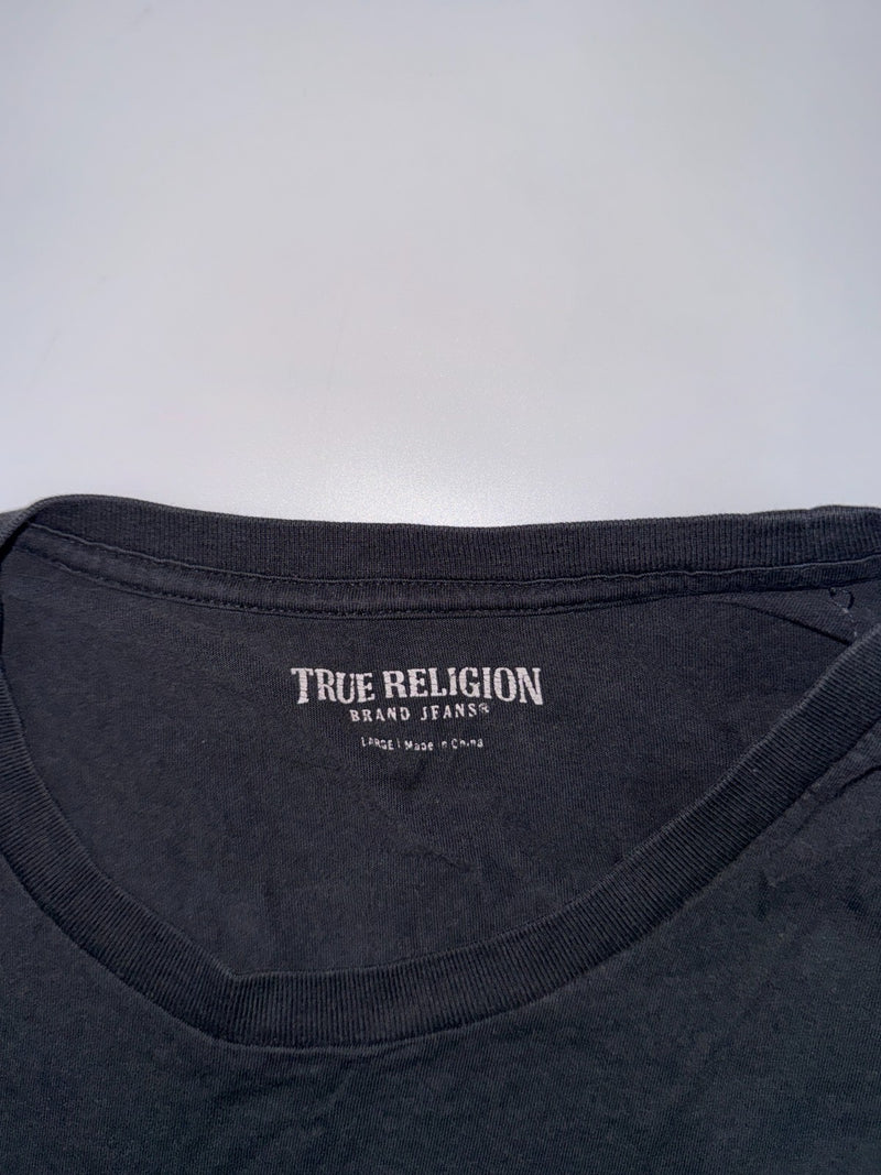 True Religion Vintage T-Shirt Black Horseshoe Logo Streetwear Y2K L