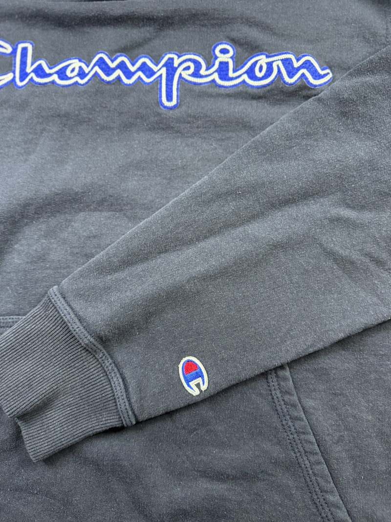 Champion Vintage Y2K Hoodie Navy Blue Spellout Logo Pullover Streetwear S