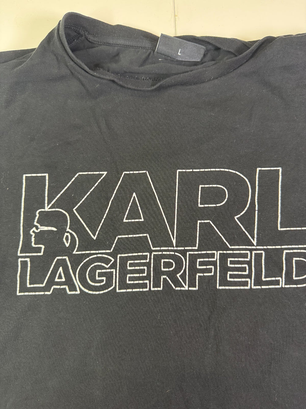 Karl Lagerfeld Big Logo T-Shirt Black Y2K Designer Size L — 3