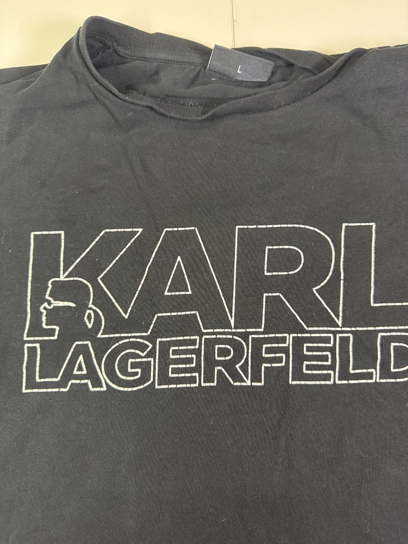 Karl Lagerfeld Big Logo T-Shirt Black Y2K Designer Size L