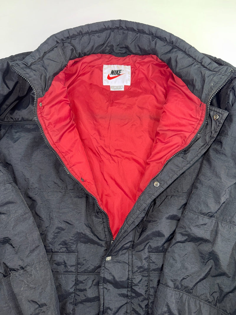 Nike Vintage Puffer Jacket Black Red Logo Y2K Size L
