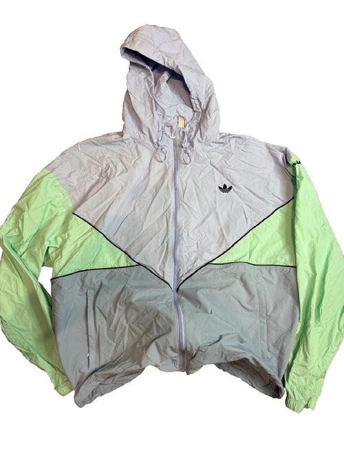 Adidas Originals Jacket Windbreaker Trefoil Hooded Grey Green Size L