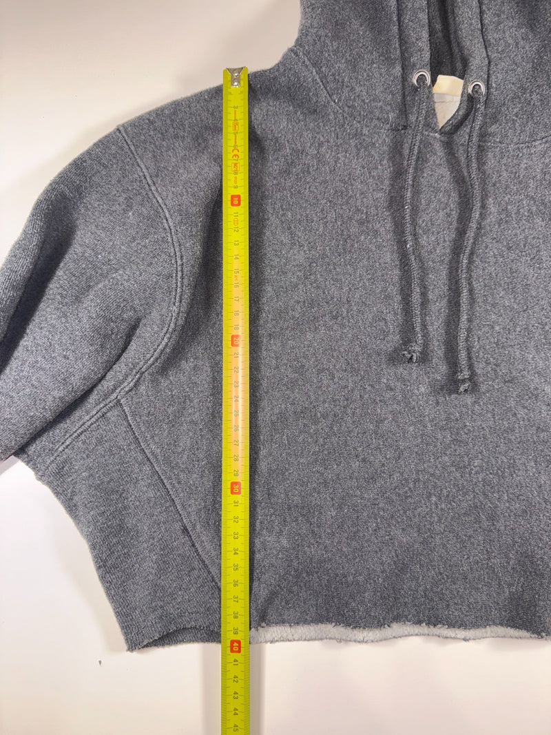 Champion Vintage Cropped Hoodie Y2K Grey Small Logo Size L