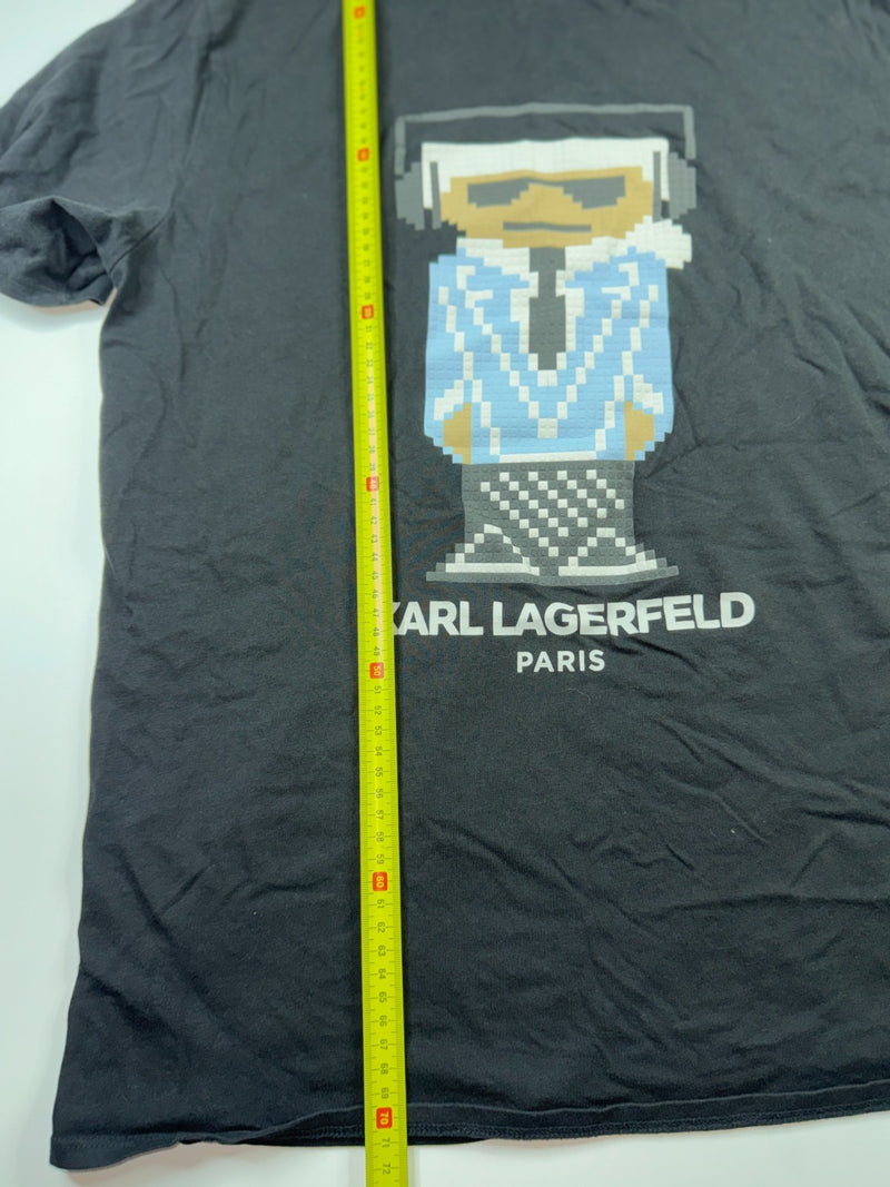 Karl Lagerfeld Vintage Y2K T-Shirt Black Pixel Logo Graphic Paris Streetwear L