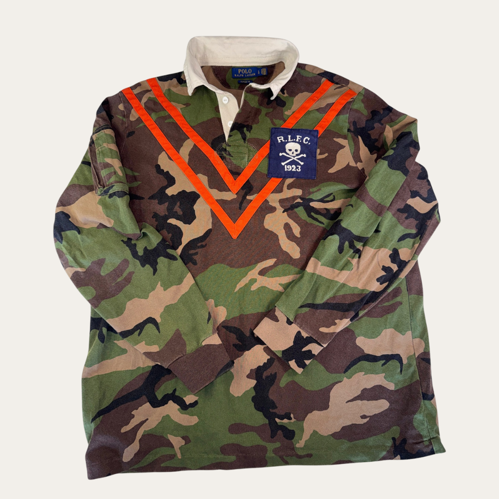Men's Polo Ralph Lauren Sz L Rugby Polo Shirt Military Army Camo Skull Bone — 2