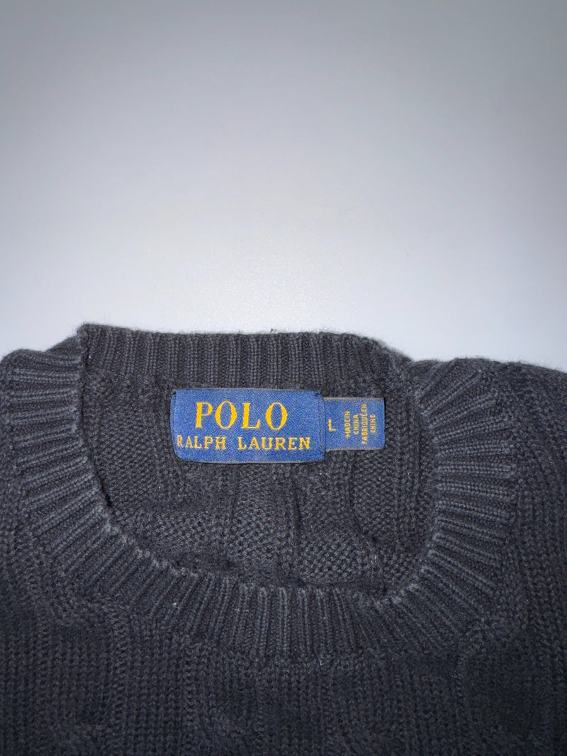 Polo Ralph Lauren Cable Knit Sweater Black Purple Pony Size L