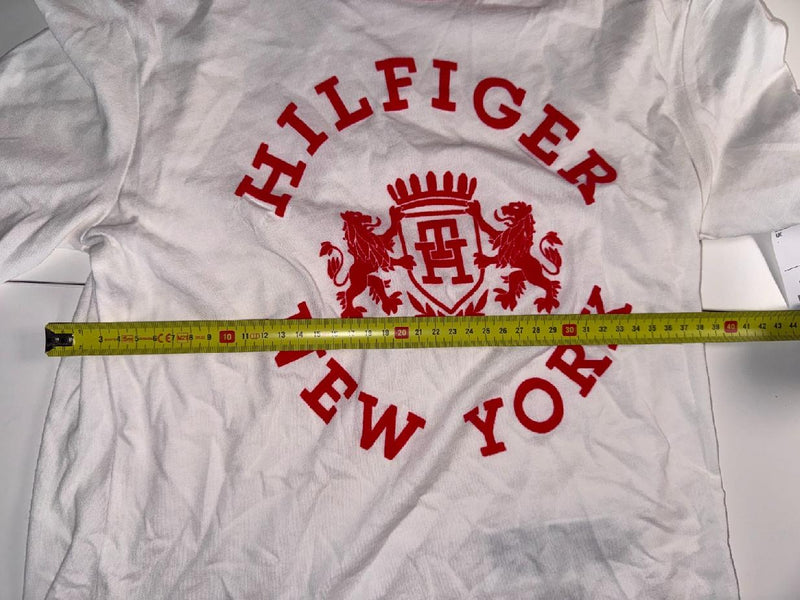 Tommy Hilfiger T-Shirt White Red Logo New York Crest Size S New