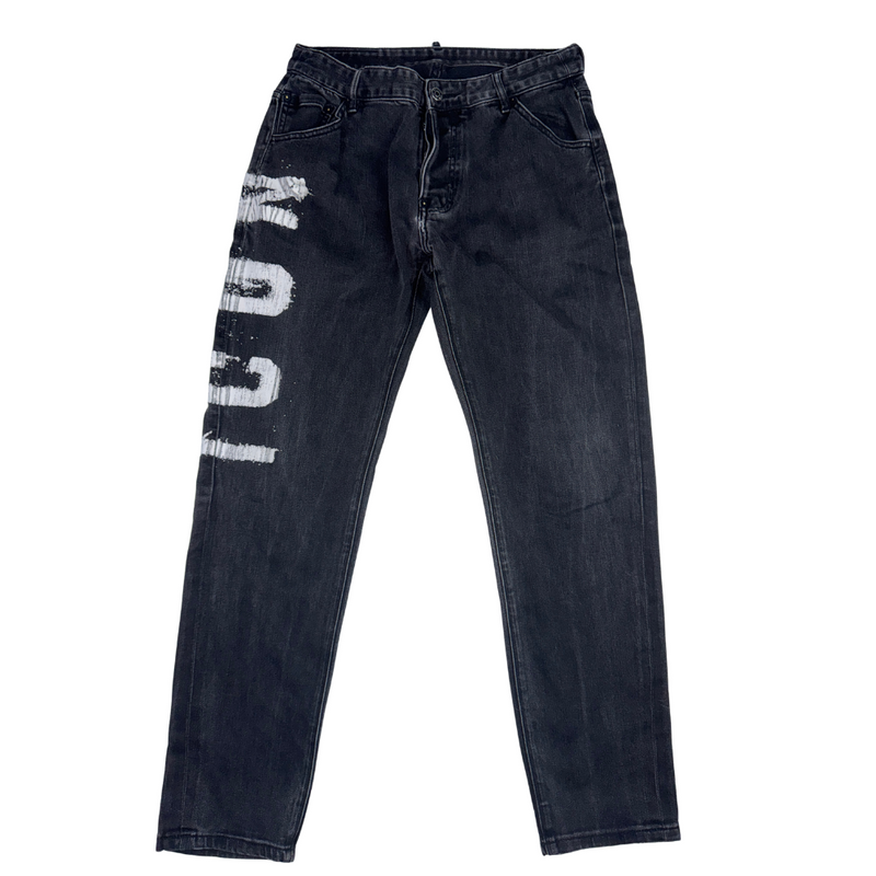 Dsquared2 Vintage Y2K Jeans Size 5A Black Graphic Print Straight Leg