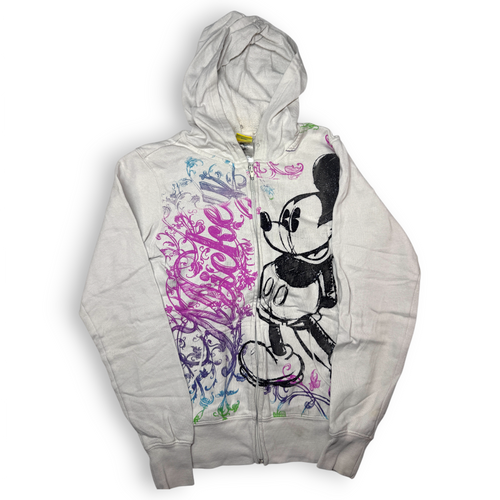Disney Mickey Mouse Full Zip Hoodie Y2K White Graphic Size S