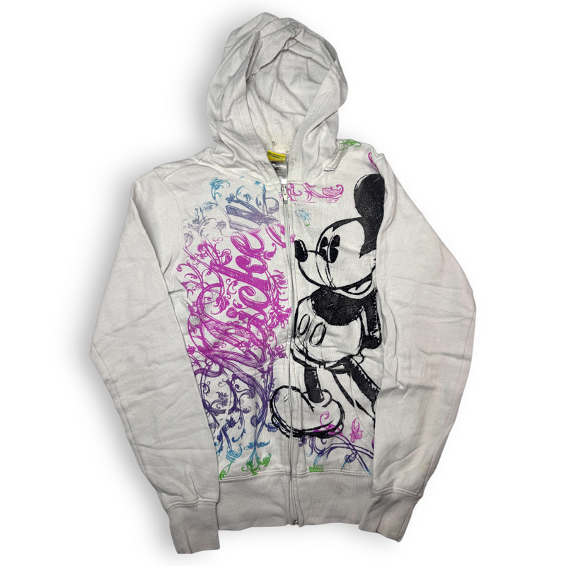Disney Mickey Mouse Full Zip Hoodie Y2K White Graphic Size S