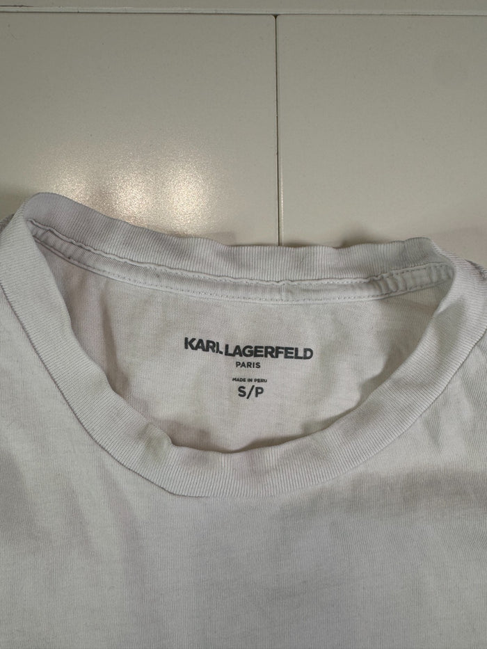 Karl Lagerfeld Paris T-Shirt Graphic Plaid Logo White Size S