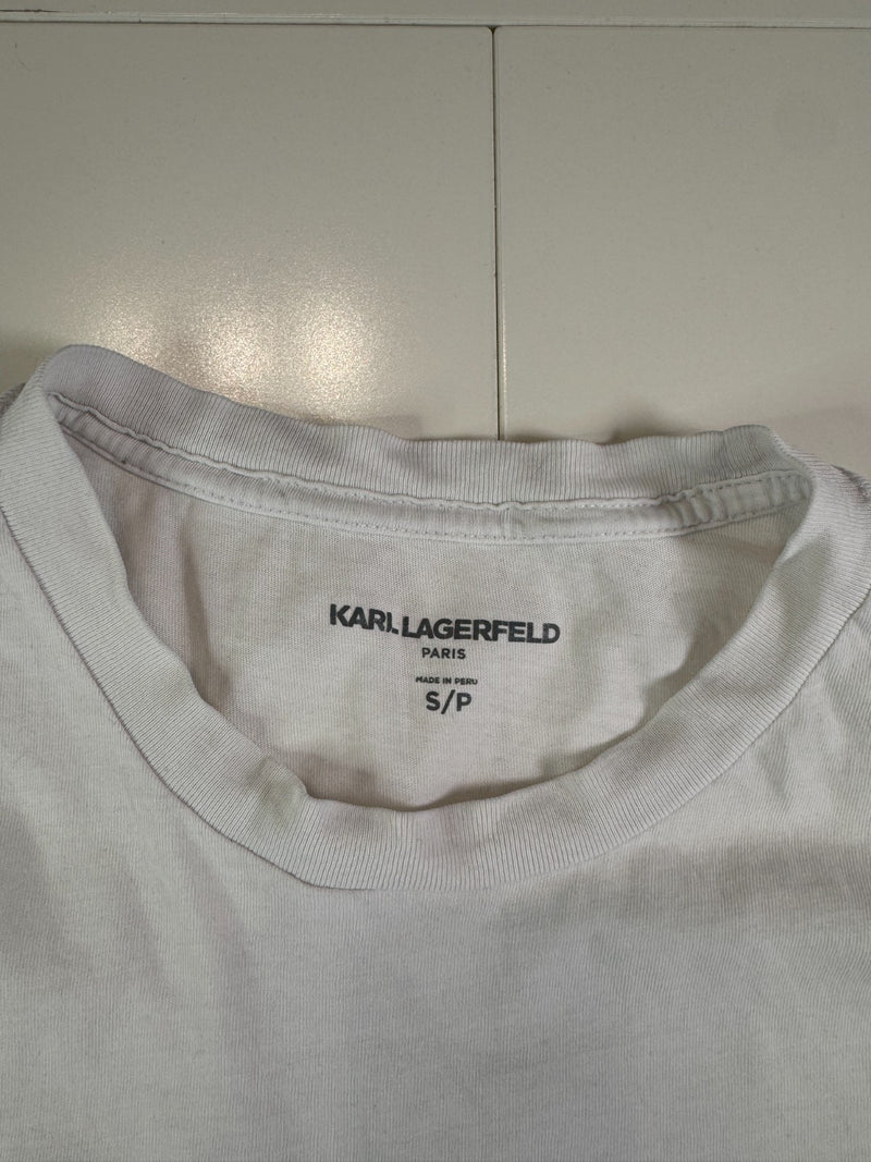 Karl Lagerfeld Paris T-Shirt Graphic Plaid Logo White Size S