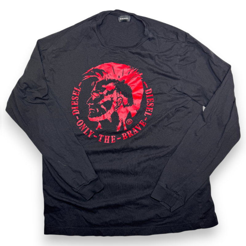 Diesel Only The Brave Long Sleeve T-Shirt Black Red Graphic Size L