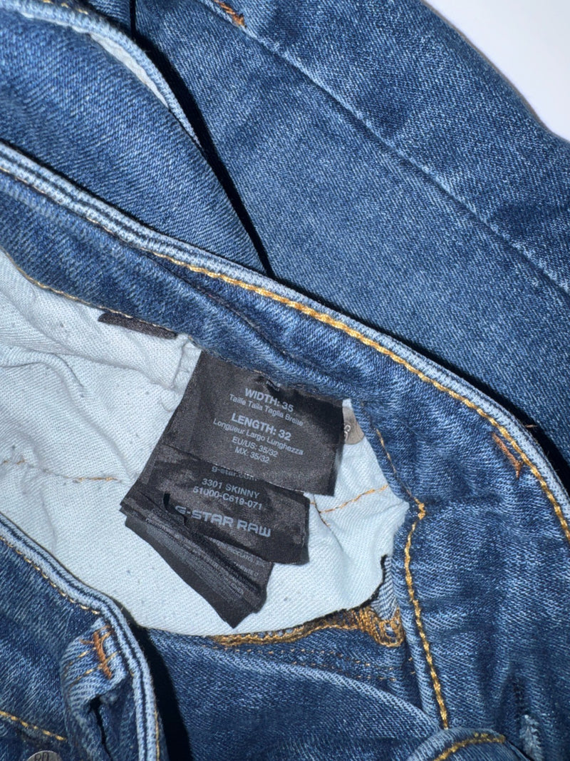 G-Star RAW 3301 Skinny Jeans W35 L32 Blue Denim