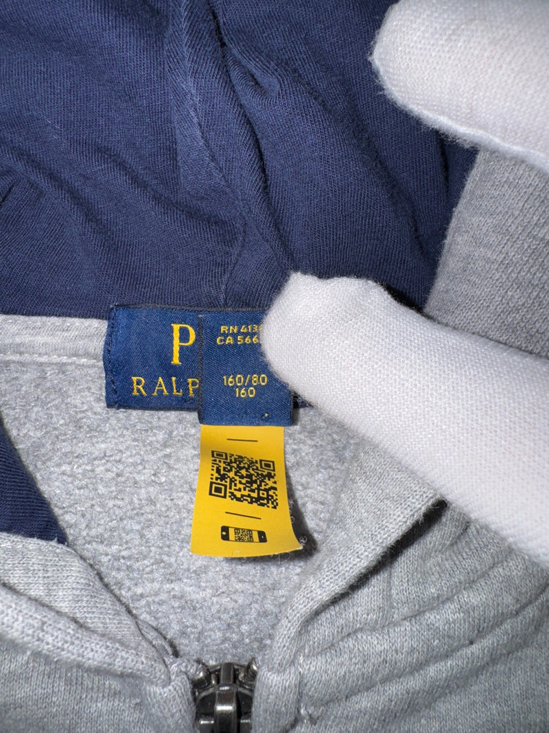 Polo Ralph Lauren Full Zip Hoodie Gray Big Logo Youth L 14-16 (Fits XS/S)