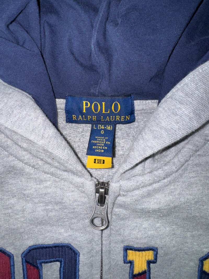 Polo Ralph Lauren Full Zip Hoodie Gray Big Logo Youth L 14-16 (Fits XS/S)