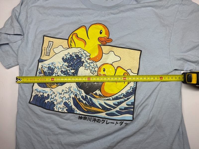 Kooky Love Great Wave Rubber Duck Graphic T-Shirt Size M Light Blue