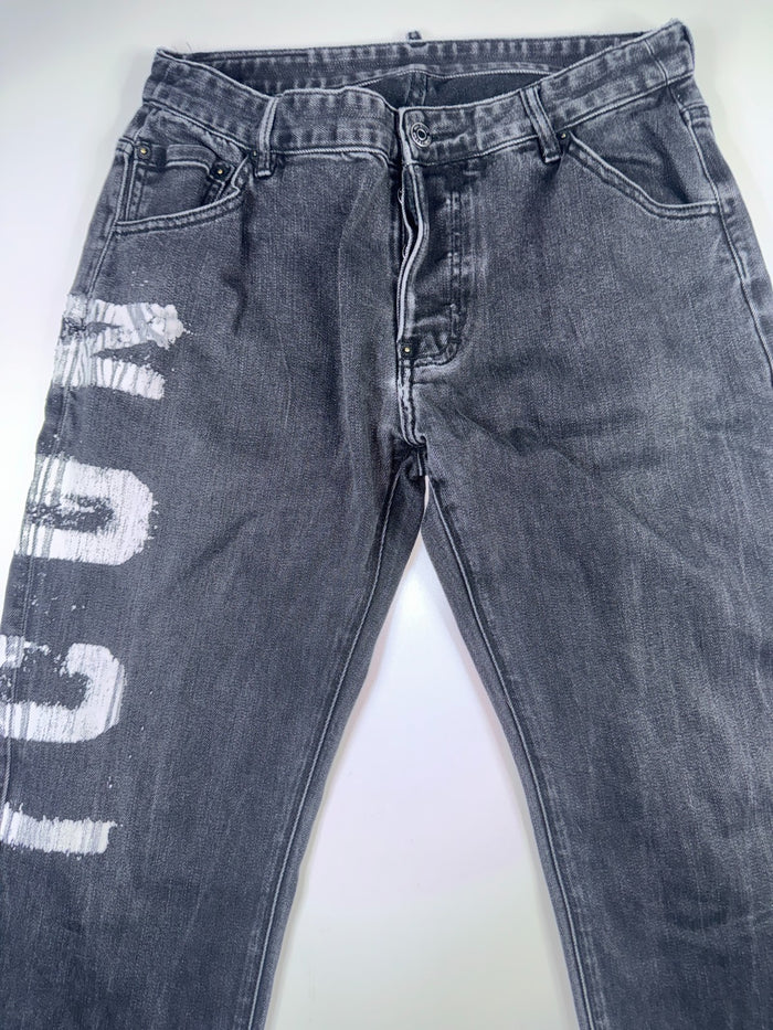 Dsquared2 Vintage Y2K Jeans Size 54 Black Graphic Print Straight Leg