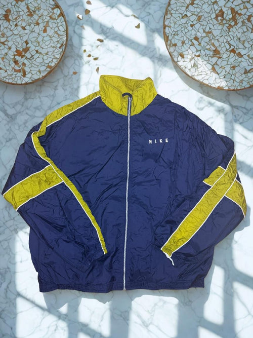 Nike Vintage Windbreaker Jacket 90s Navy Yellow Swoosh Spell Out Size XL