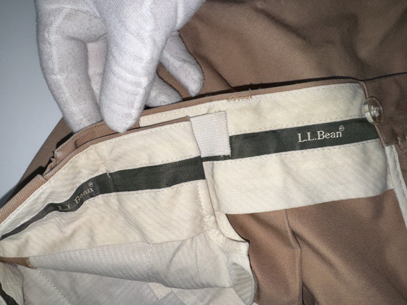 L.L.Bean Vintage Trousers Size 40 Brown Cotton Pleated Straight Leg