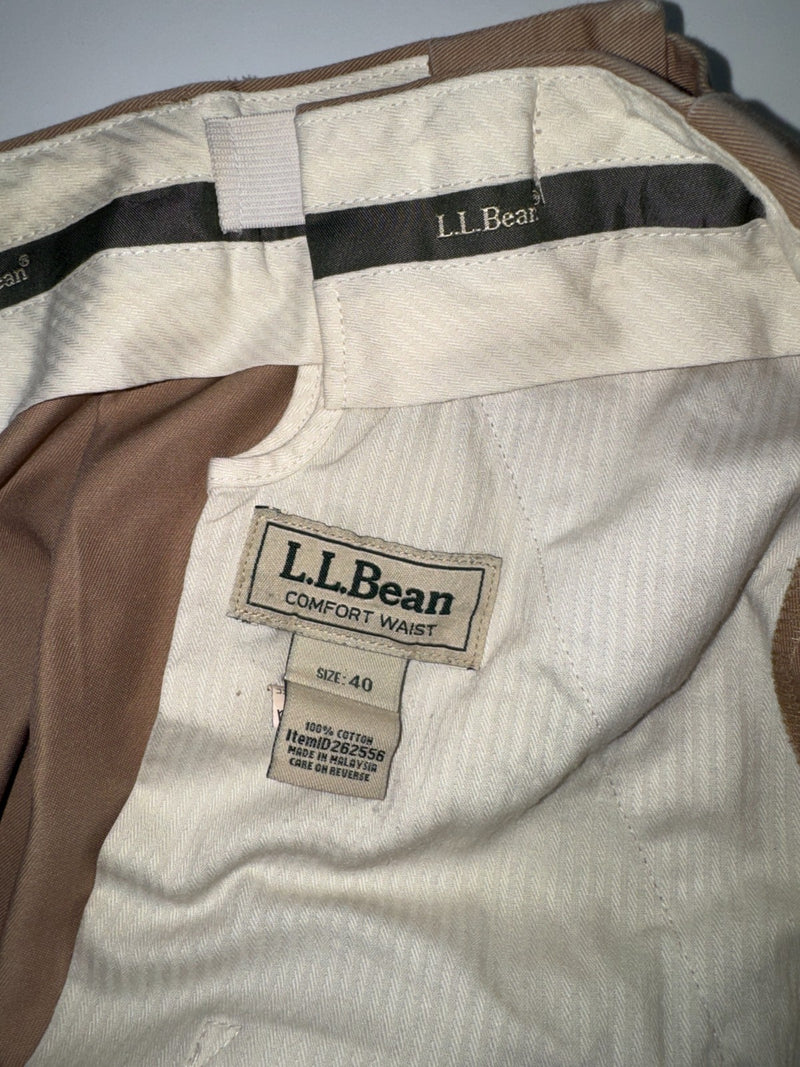 L.L.Bean Vintage Trousers Size 40 Brown Cotton Pleated Straight Leg