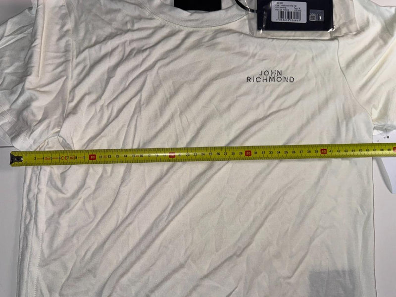 John Richmond T-Shirt White Logo Graphic Cotton Stretch Size M New