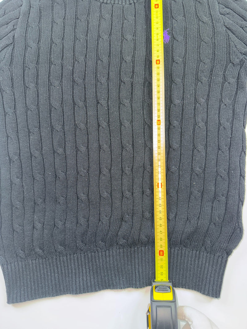 Polo Ralph Lauren Cable Knit Sweater Black Purple Pony Size L