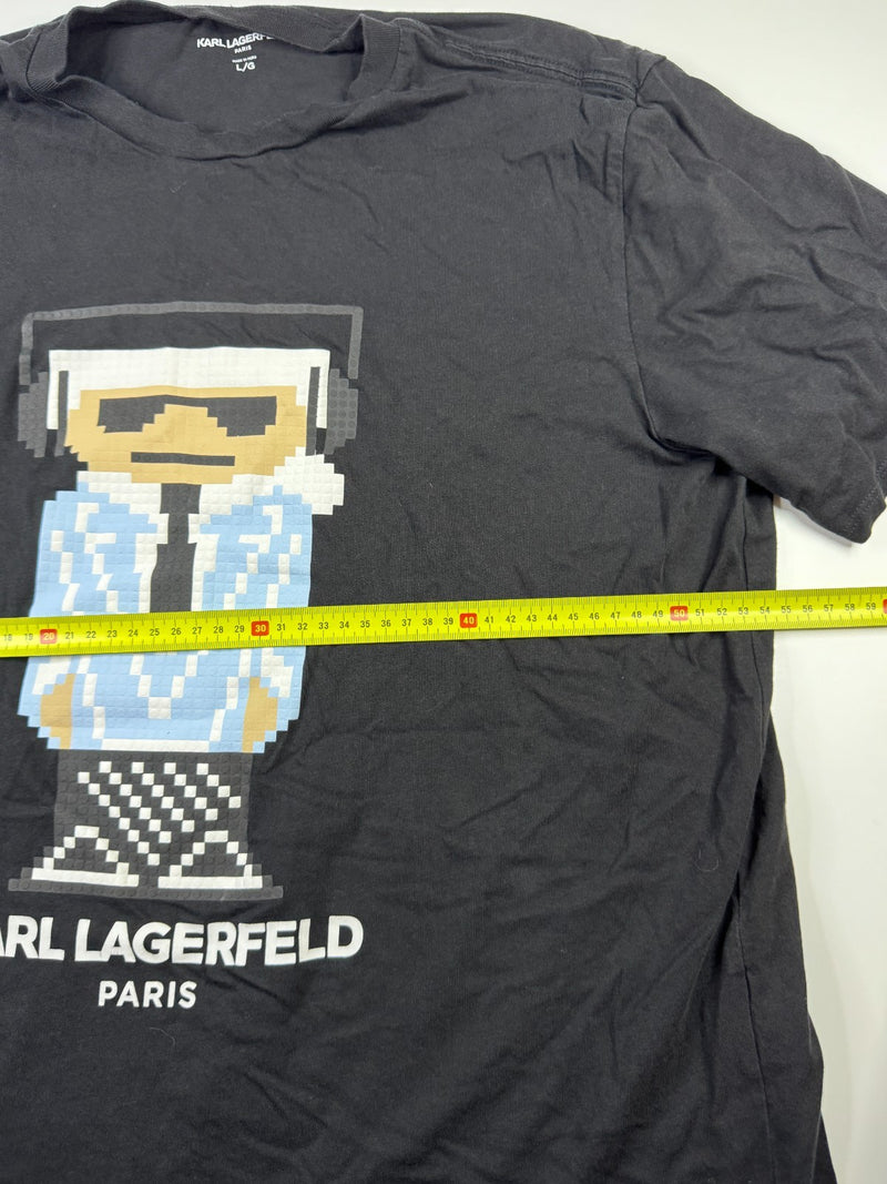 Karl Lagerfeld Vintage Y2K T-Shirt Black Pixel Logo Graphic Paris Streetwear L