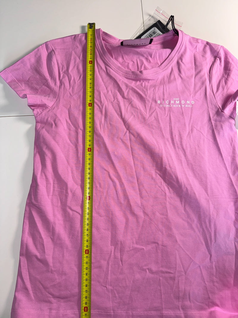 John Richmond T-Shirt Pink Logo Graphic Cotton Stretch Size S New