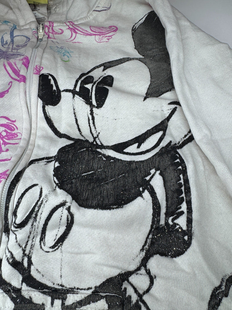 Disney Mickey Mouse Full Zip Hoodie Y2K White Graphic Size S