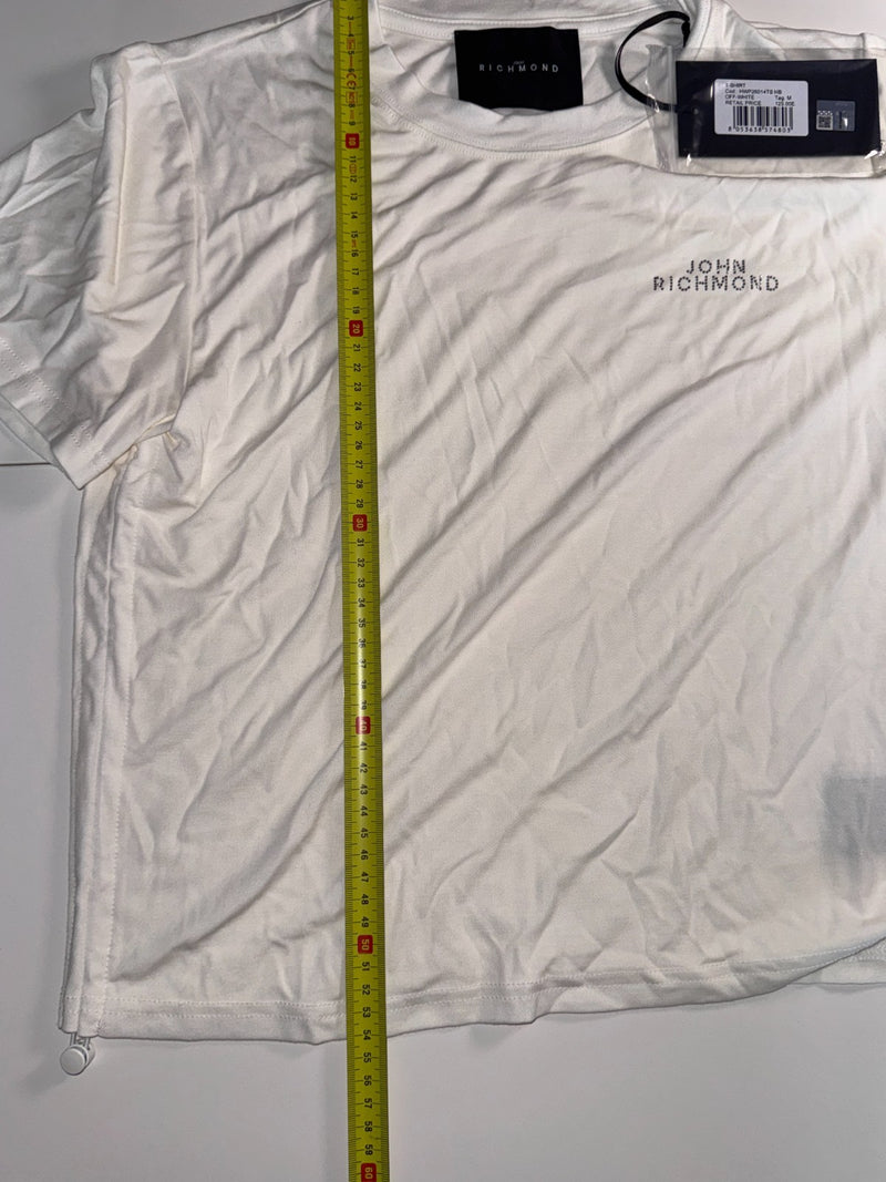 John Richmond T-Shirt White Logo Graphic Cotton Stretch Size M New