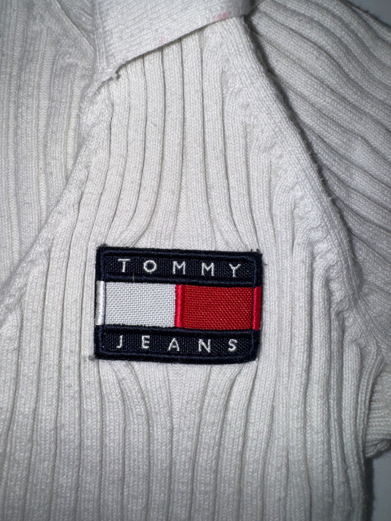 Tommy Jeans Vintage Y2K Ribbed Zip Knit Top Size M White