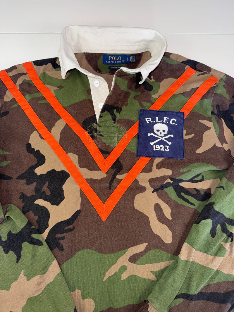 Men's Polo Ralph Lauren Sz L Rugby Polo Shirt Military Army Camo Skull Bone