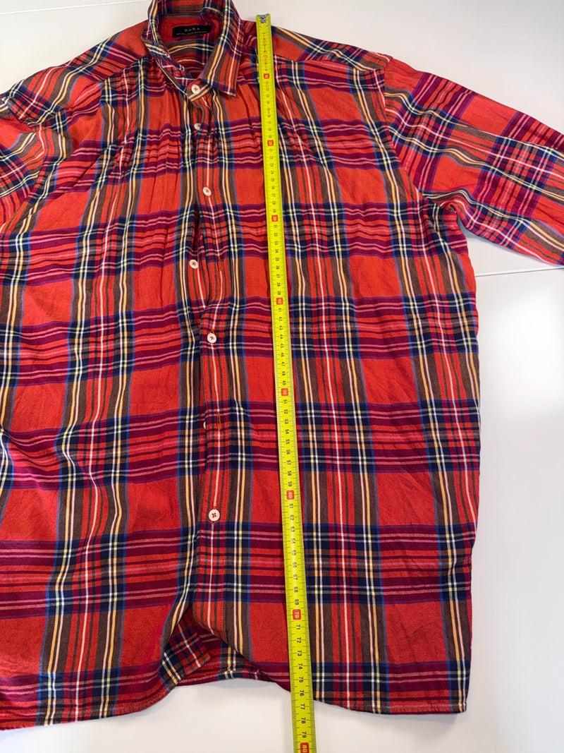 Zara Vintage Flannel Shirt Red Plaid Relaxed Fit Size L
