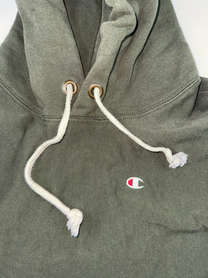 Champion Vintage Ärmelloser Hoodie Cut Off Olivgrün Größe M