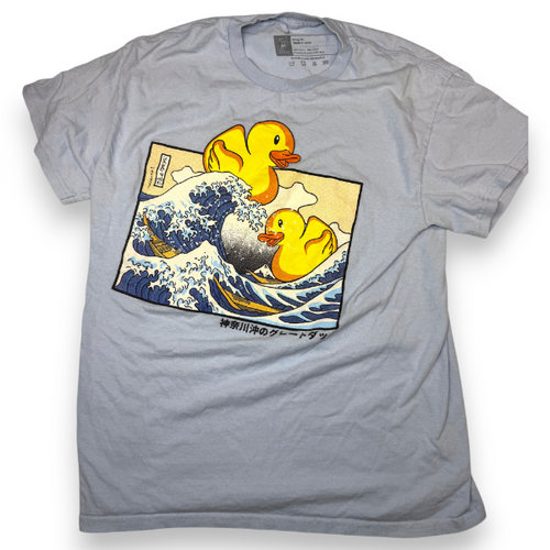 Kooky Love Great Wave Rubber Duck Graphic T-Shirt Size M Light Blue