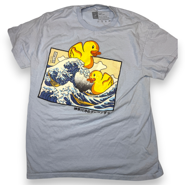 Kooky Love Great Wave Rubber Duck Graphic T-Shirt Size M Light Blue