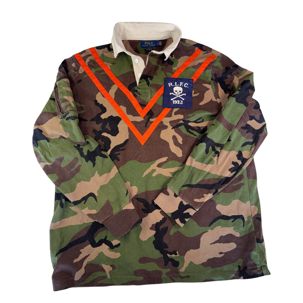 Men's Polo Ralph Lauren Sz L Rugby Polo Shirt Military Army Camo Skull Bone — 1