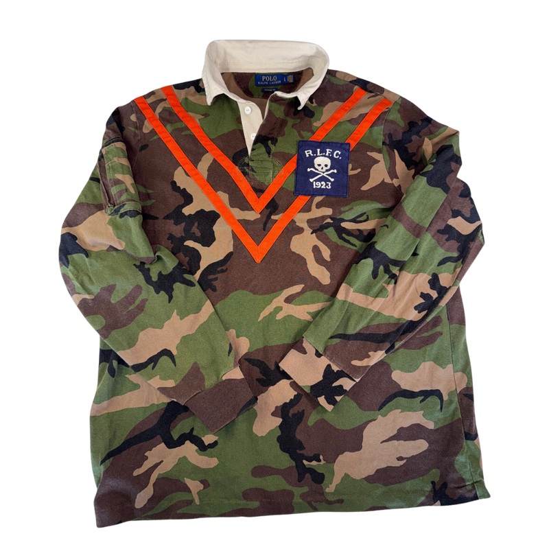 Men's Polo Ralph Lauren Sz L Rugby Polo Shirt Military Army Camo Skull Bone
