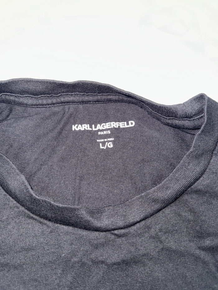 Karl Lagerfeld Vintage Y2K T-Shirt Black Pixel Logo Graphic Paris Streetwear L