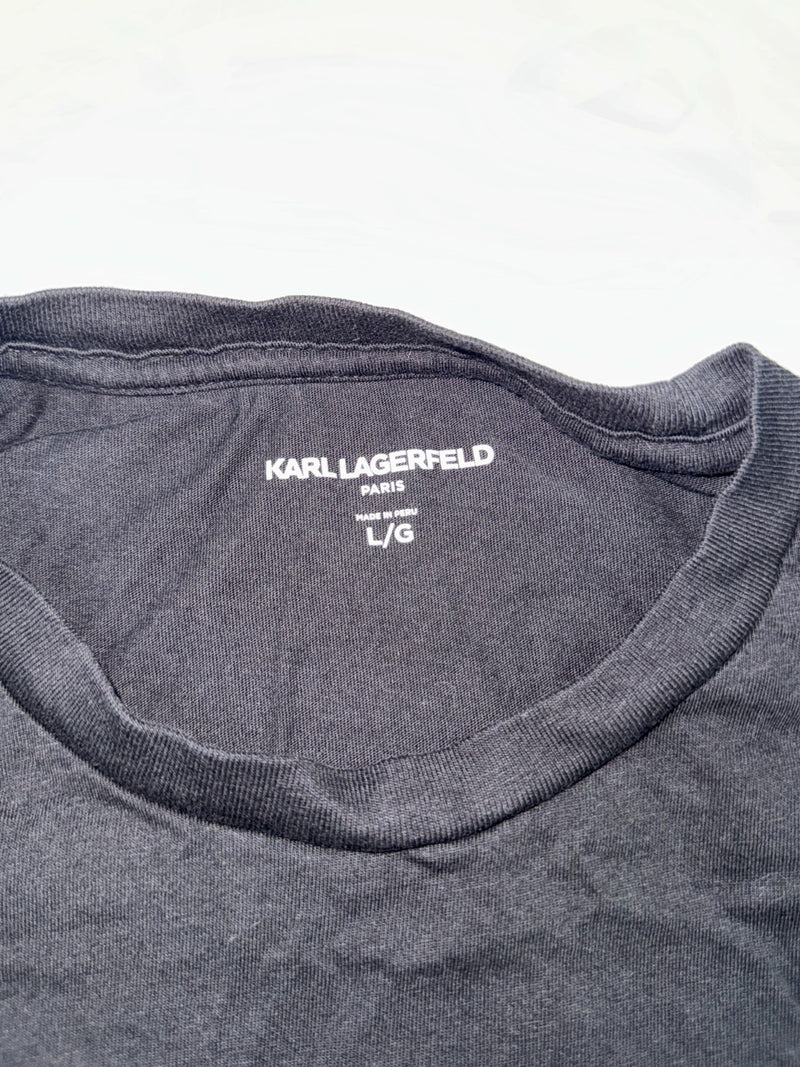 Karl Lagerfeld Vintage Y2K T-Shirt Black Pixel Logo Graphic Paris Streetwear L